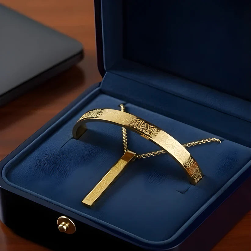 Aytul Kursi Jewelry Set – Bracelet & Bar Necklace