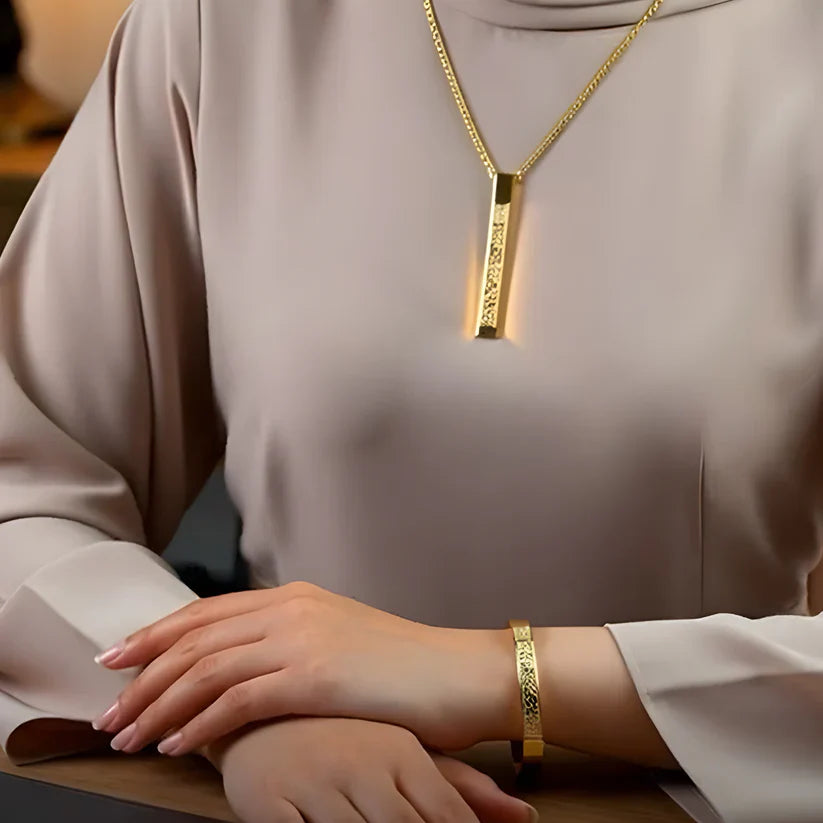 Aytul Kursi Jewelry Set – Bracelet & Bar Necklace